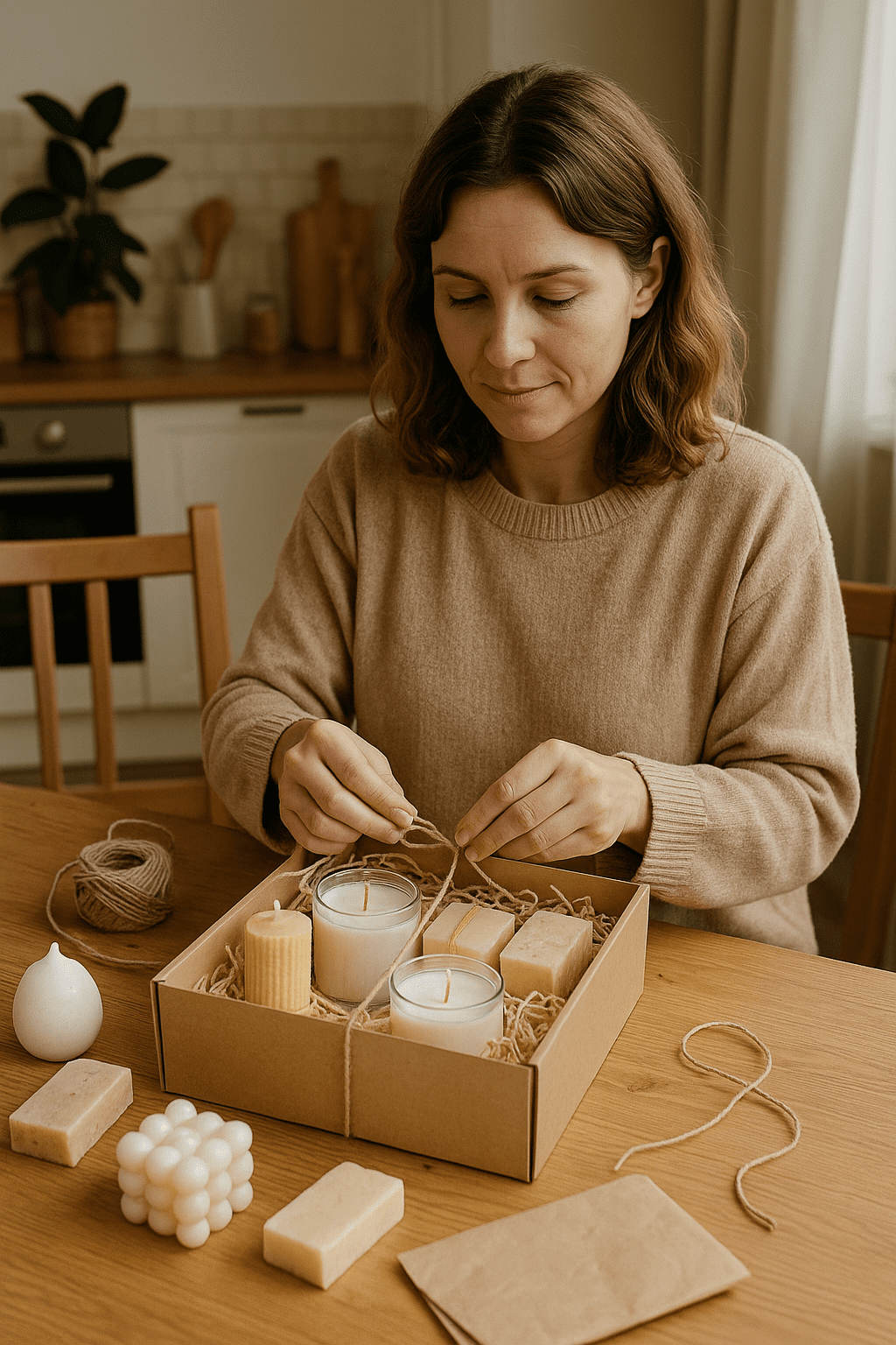 El yapımı mum ve sabunlardan oluşan doğal ürün paketi